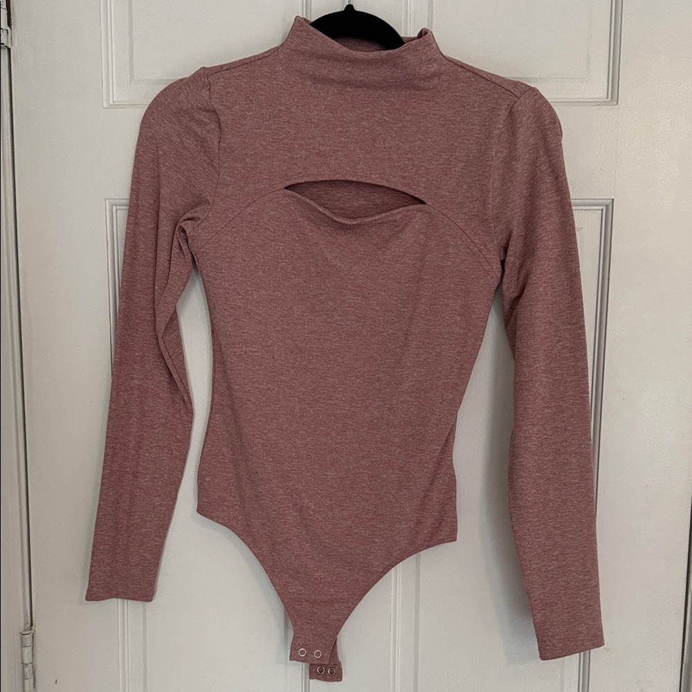 Express Mauve Long Sleeve Cutout Bodysuit